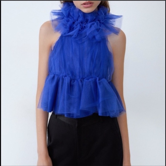 Cobalt Blue Tulle Top - Picture 2 of 7